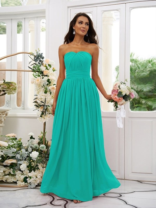 Strapless Chiffon Sleeveless A-Line/Princess Ruffles Floor-Length Bridesmaid Dresses