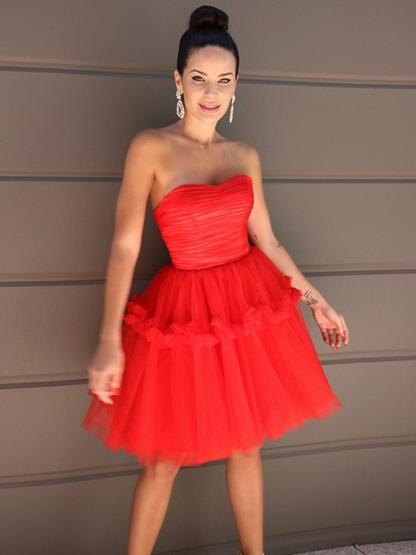 Ruffles Strapless Tulle A-Line/Princess Sleeveless Short/Mini Homecoming Dresses