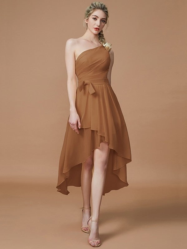 Asymmetrical One-Shoulder A-Line/Princess Sleeveless Layers Chiffon Bridesmaid Dresses