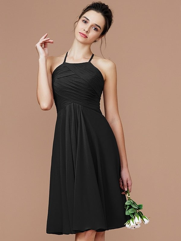 Short/Mini Sleeveless Halter Ruched A-Line/Princess Chiffon Bridesmaid Dresses