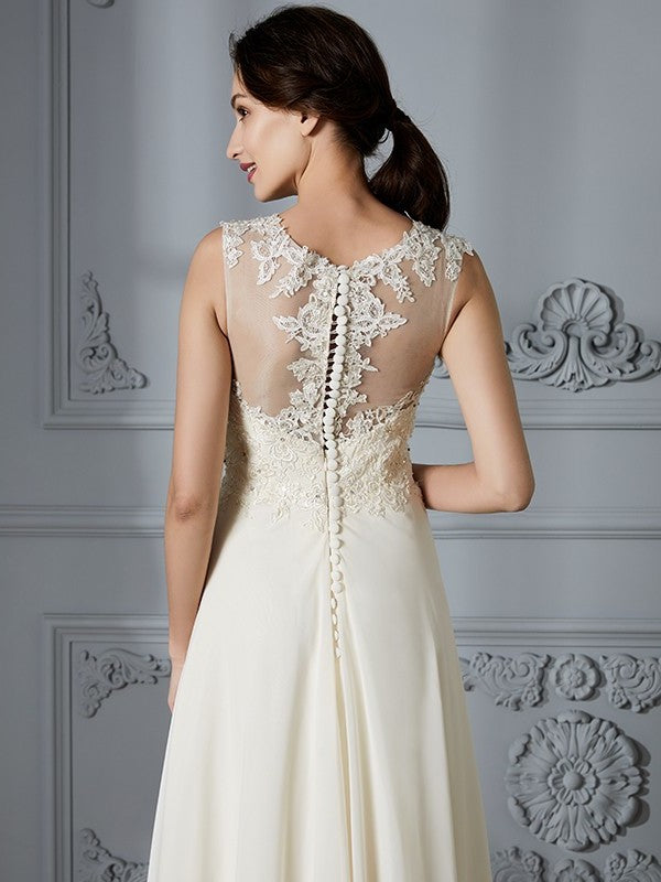 Chiffon Sleeveless Scoop A-Line/Princess Floor-Length Wedding Dresses