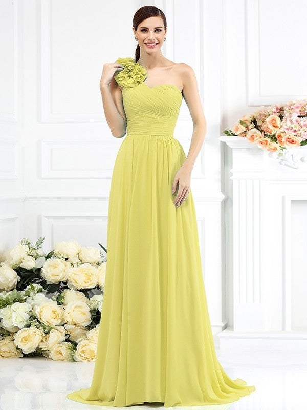 One-Shoulder Long A-Line/Princess Sleeveless Pleats Chiffon Bridesmaid Dresses