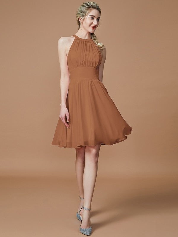 A-Line/Princess Knee-Length Chiffon Sleeveless Scoop Bridesmaid Dresses