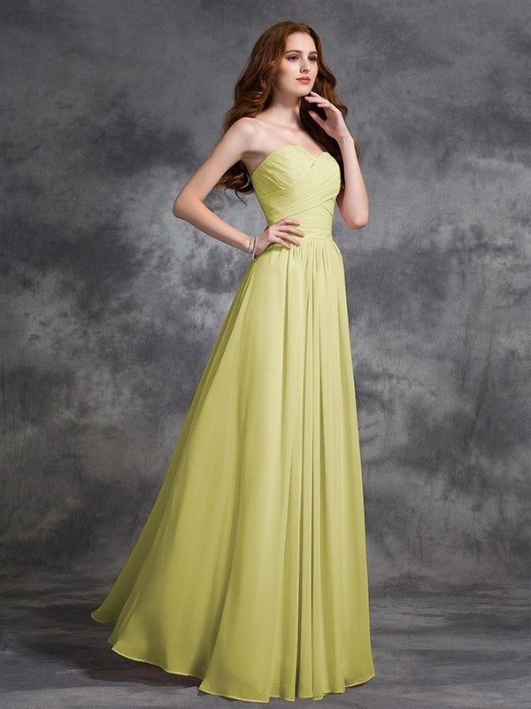 Sweetheart A-line/Princess Long Sleeveless Ruched Chiffon Bridesmaid Dresses