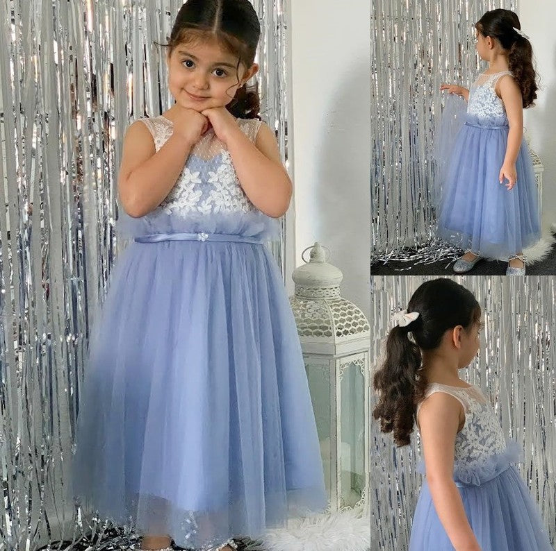 A-Line/Princess Sleeveless Scoop Tulle Lace Knee-Length Flower Girl Dresses