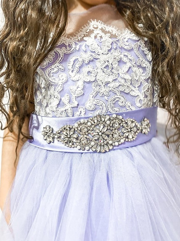 A-Line/Princess Scoop Knee-Length Lace Tulle Sleeveless Flower Girl Dresses