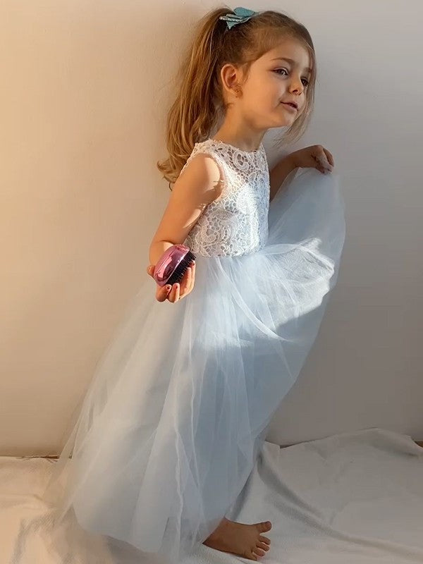 Tulle A-Line/Princess Ankle-Length Sleeveless Scoop Lace Flower Girl Dresses