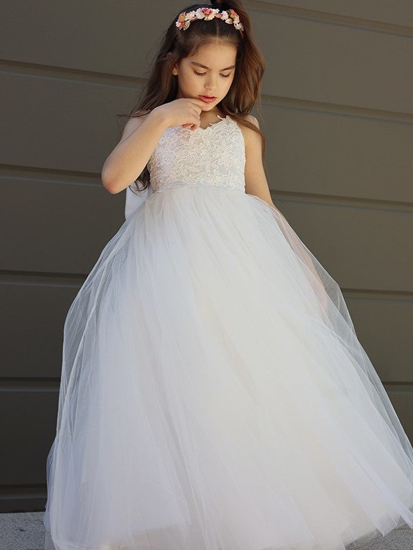 Bowknot A-Line/Princess Floor-Length Tulle Sleeveless Sweetheart Flower Girl Dresses