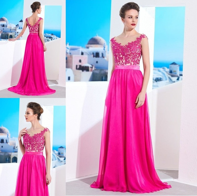 Train Sweep/Brush Sleeveless Neck A-Line/Princess Sheer Applique Chiffon Dresses