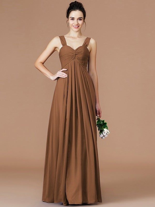 Empire Ruched Sweetheart Sleeveless Floor-Length Chiffon Bridesmaid Dresses