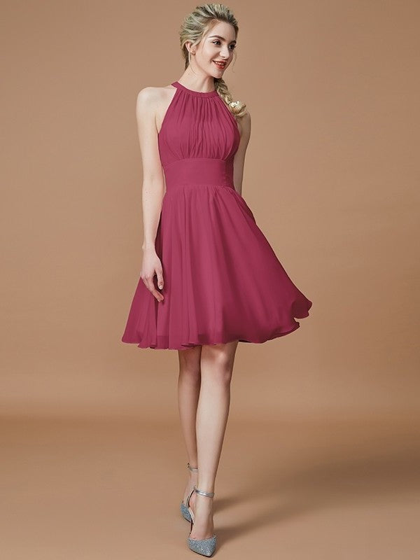 A-Line/Princess Knee-Length Chiffon Sleeveless Scoop Bridesmaid Dresses