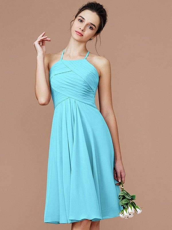 Short/Mini Sleeveless Halter Ruched A-Line/Princess Chiffon Bridesmaid Dresses