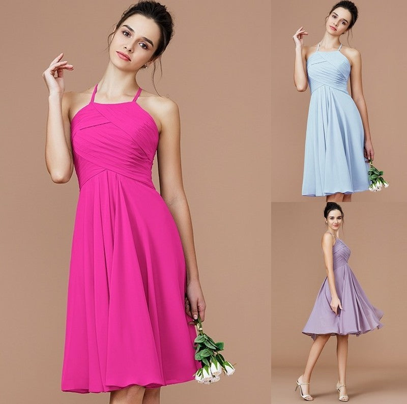 Short/Mini Sleeveless Halter Ruched A-Line/Princess Chiffon Bridesmaid Dresses