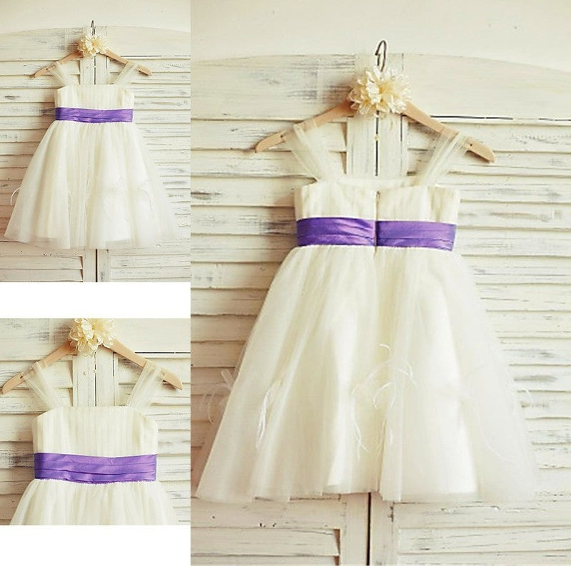 Straps Tea-Length A-line/Princess Tulle Ruffles Sleeveless Flower Girl Dresses