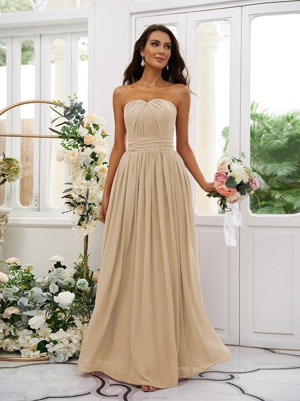 Strapless Chiffon Sleeveless A-Line/Princess Ruffles Floor-Length Bridesmaid Dresses