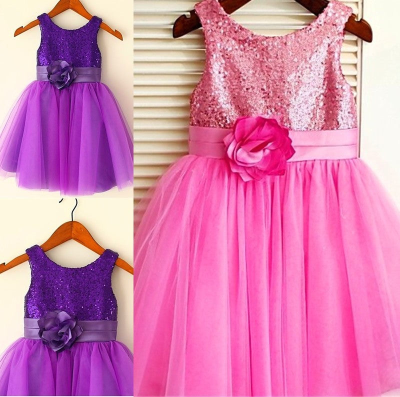 Scoop Sleeveless Tea-Length A-line/Princess Tulle Sequin Flower Girl Dresses