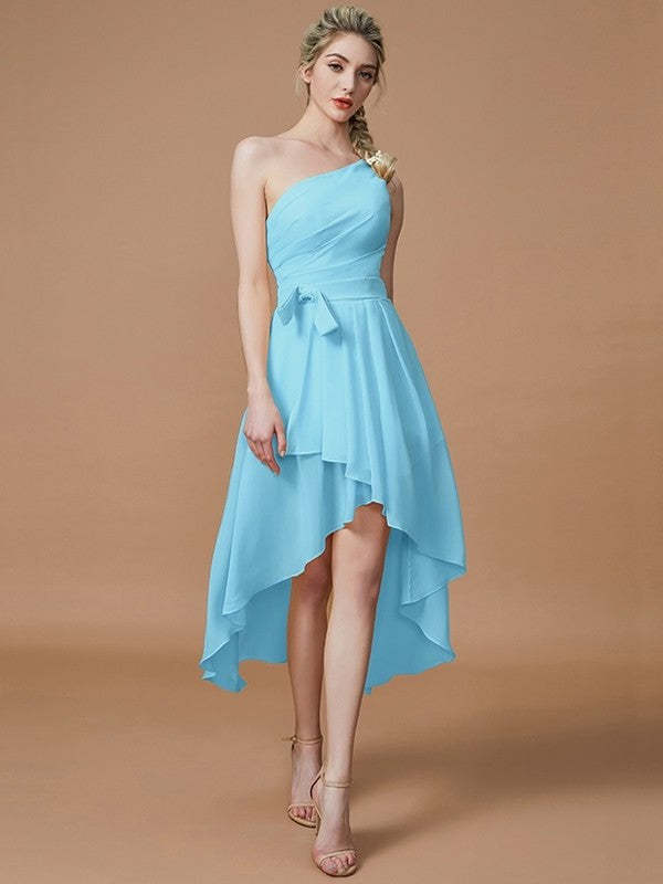 Asymmetrical One-Shoulder A-Line/Princess Sleeveless Layers Chiffon Bridesmaid Dresses