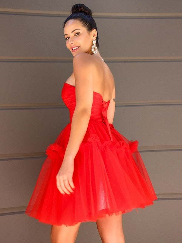 Ruffles Strapless Tulle A-Line/Princess Sleeveless Short/Mini Homecoming Dresses