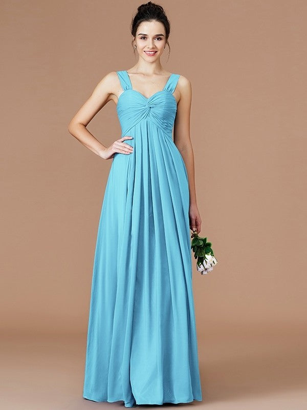 Empire Ruched Sweetheart Sleeveless Floor-Length Chiffon Bridesmaid Dresses