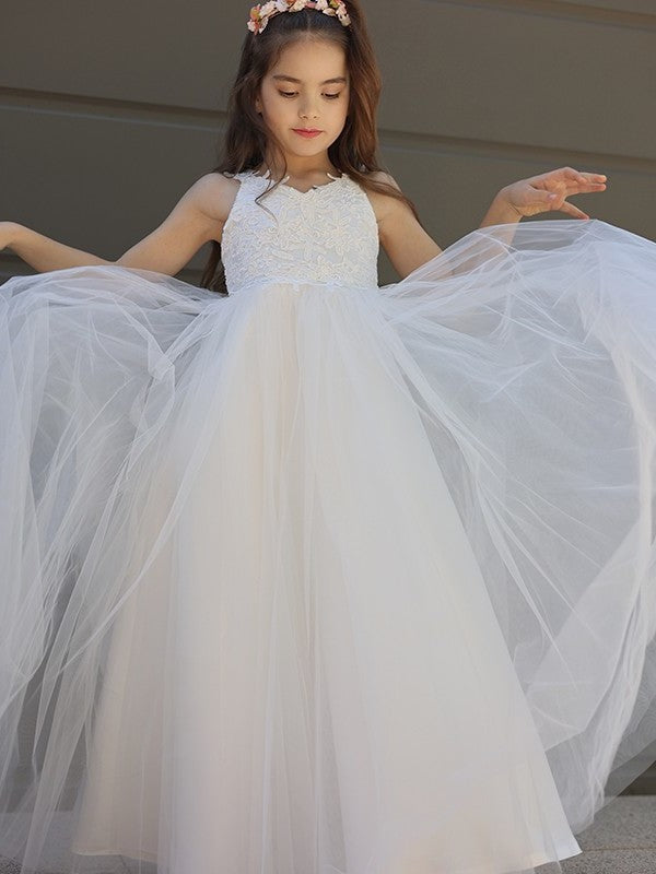 Bowknot A-Line/Princess Floor-Length Tulle Sleeveless Sweetheart Flower Girl Dresses