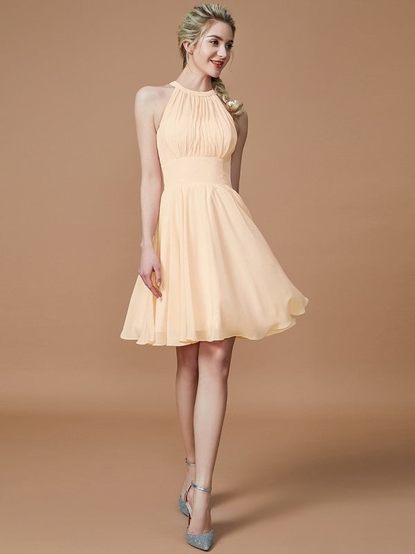 A-Line/Princess Knee-Length Chiffon Sleeveless Scoop Bridesmaid Dresses