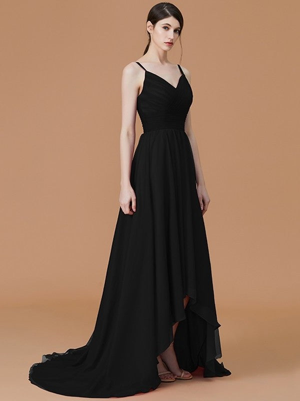 Asymmetrical Ruffles Straps A-Line/Princess Spaghetti Sleeveless Chiffon Bridesmaid Dresses