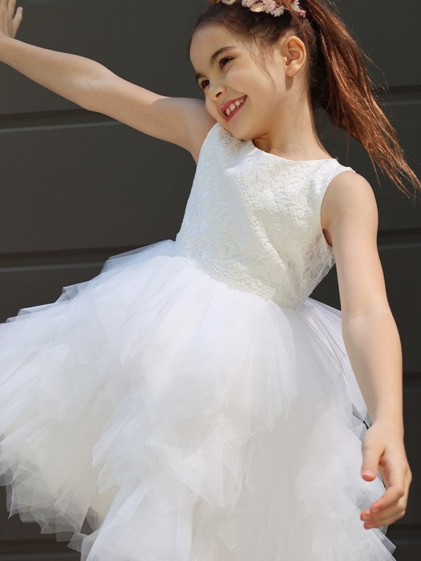 Lace A-Line/Princess Scoop Sleeveless Short/Mini Tulle Flower Girl Dresses