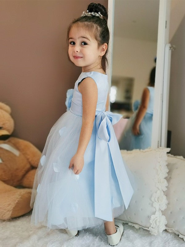 Flower Sleeveless Ankle-Length Tulle Hand-Made Scoop A-Line/Princess Flower Girl Dresses