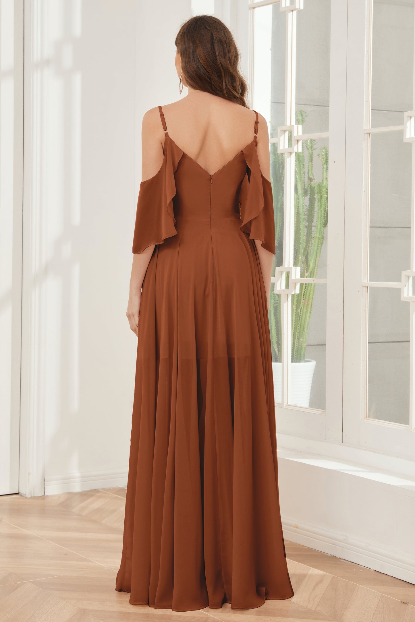 Asymmetrical Off the Shoulder Ruffles Chiffon Bridesmaid Dresses