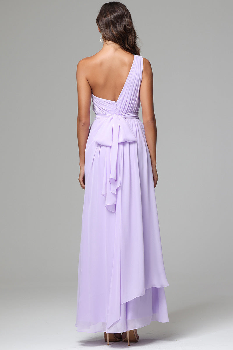 One Shoulder Chiffon Bridesmaid Dresses with Slit