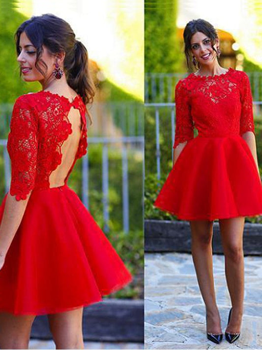 Kelsey Lace Homecoming Dresses A-Line Princess Scoop 1/2 Sleeves Short