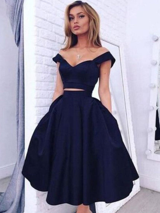 A-Line Princess Off-The-Shoulder Sleeveless Knee-Length Homecoming Dresses Kierra Taffeta Two Piece