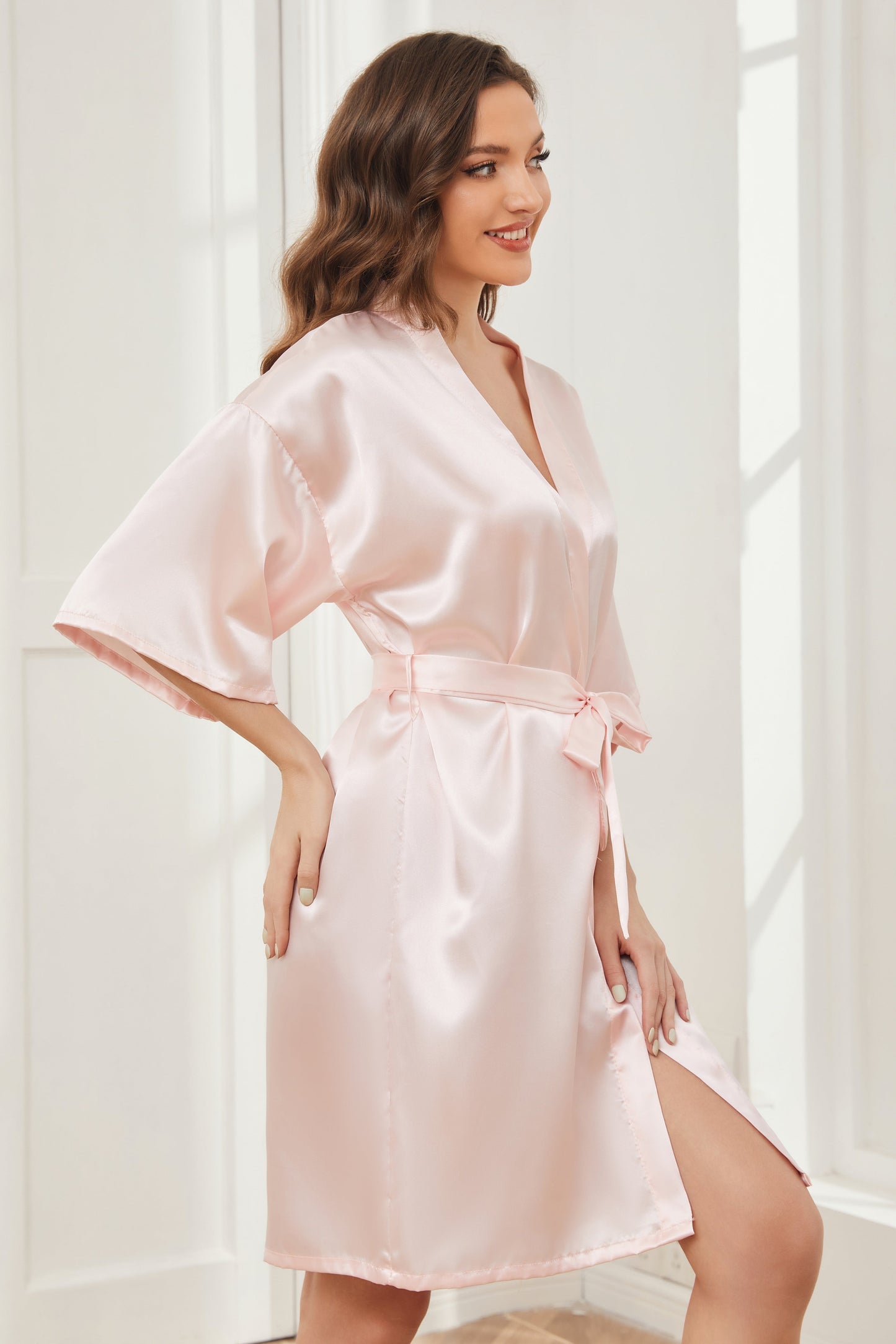 Ready Satin Blushing Pink Robe for Bridesmaid