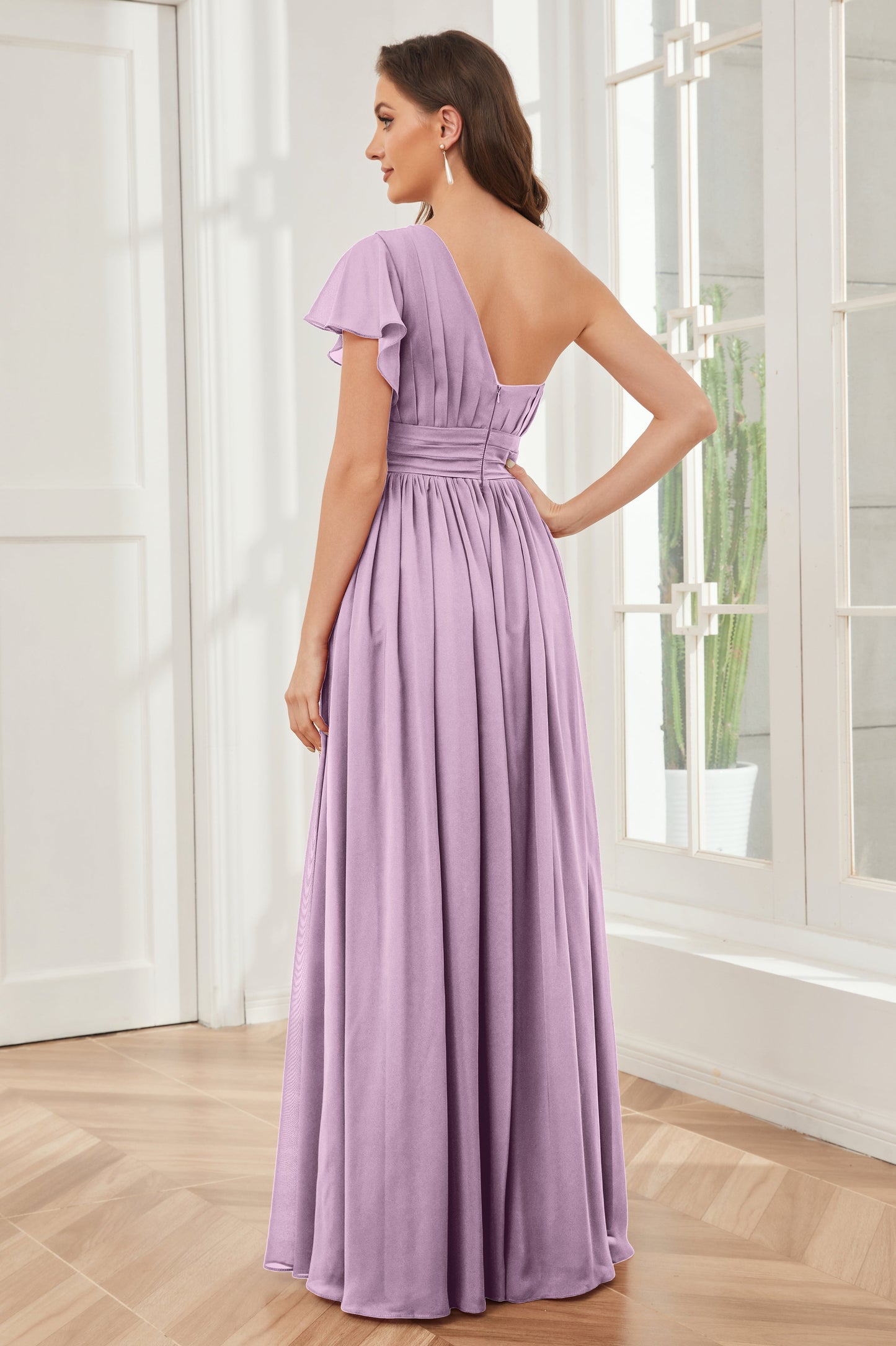 One Shoulder Chiffon Long Bridesmaid Dresses