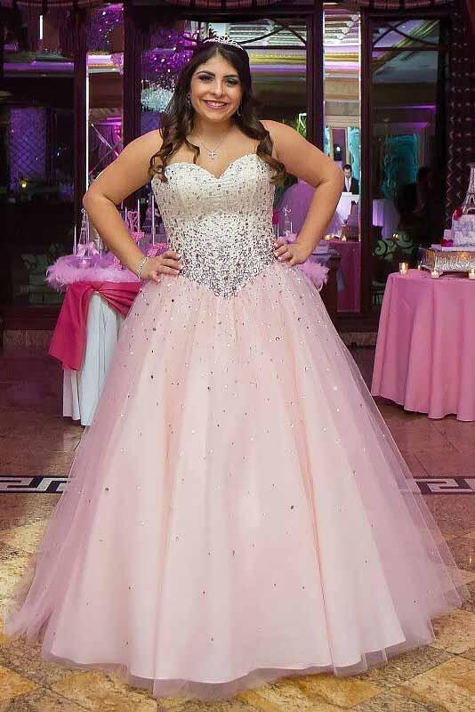 Strapless Ball Gown Beads Pink Sweetheart Plus Size Lace up Sleeveless Evening Dresses JS886